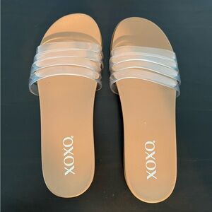 XOXO Women's Tan Jolee Clear Puffy Footbed Slides- Women's 8, NEW